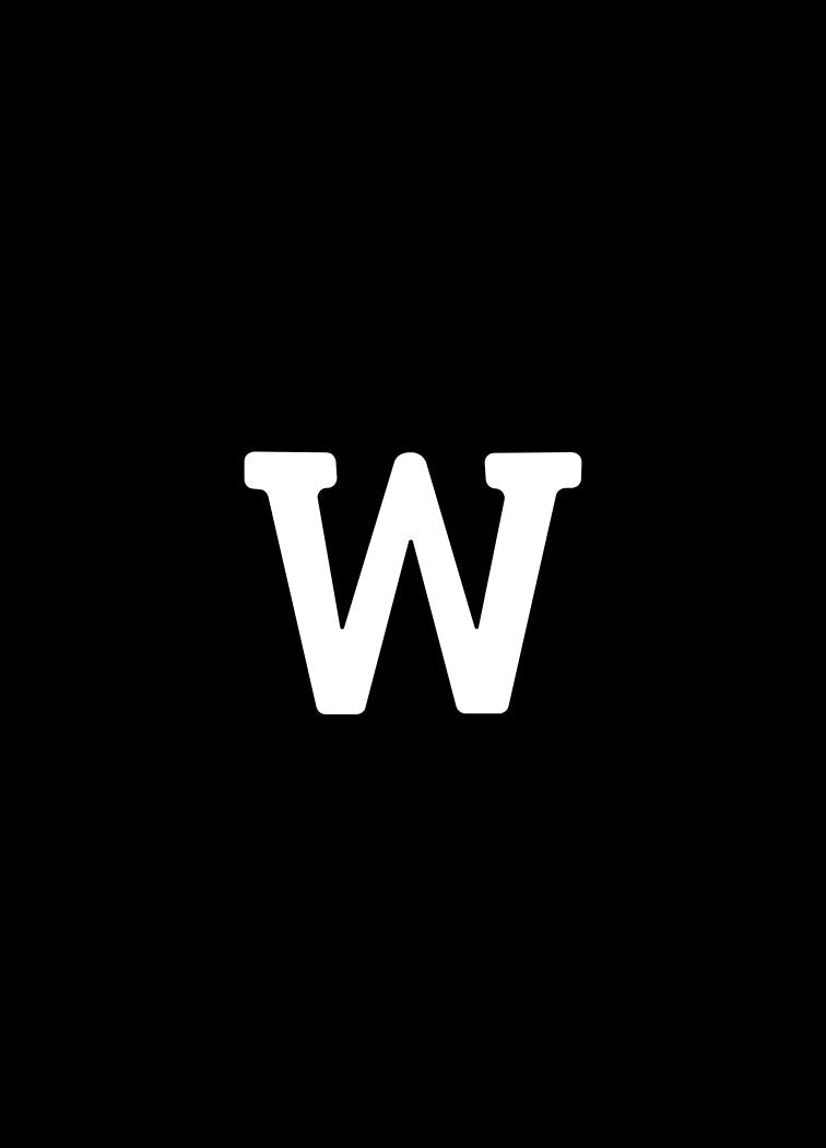 A bold white serif letter 'W' centered on a solid black background.